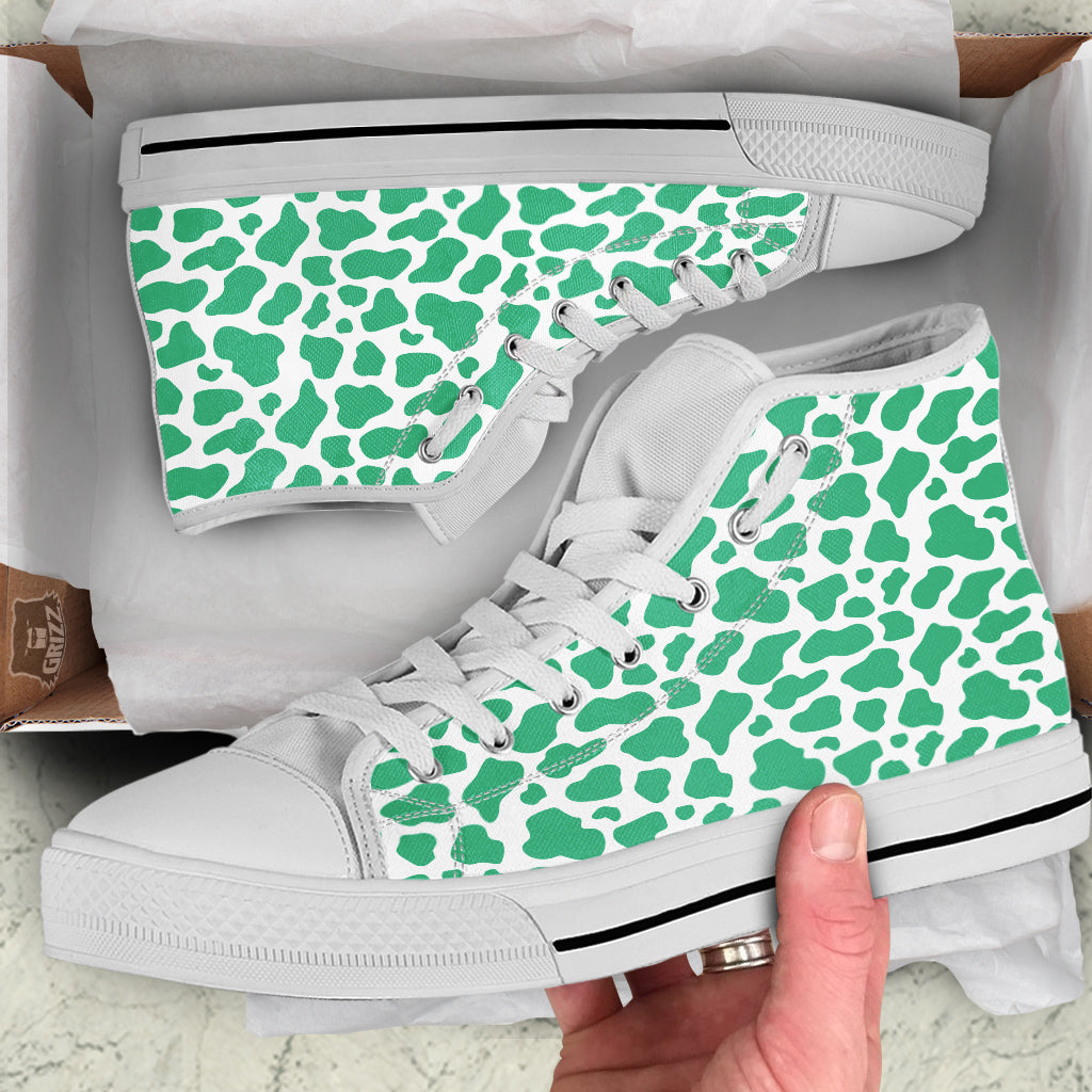Jade Cow Print Pattern White High Top Shoes-grizzshop