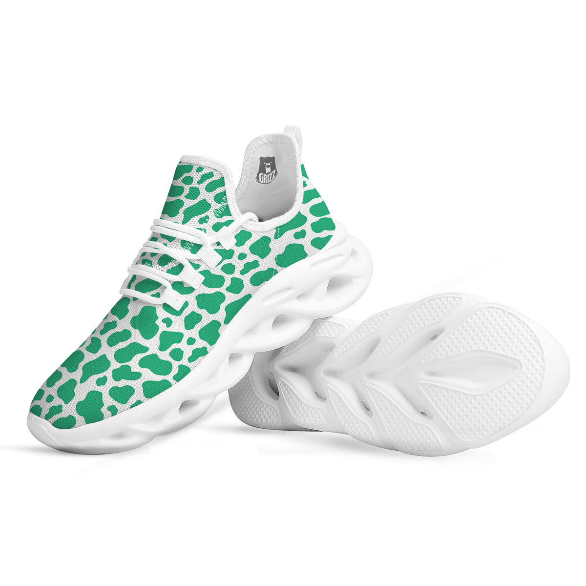 Jade Cow Print Pattern White Running Shoes-grizzshop
