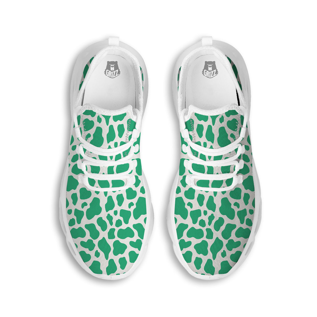 Jade Cow Print Pattern White Running Shoes-grizzshop