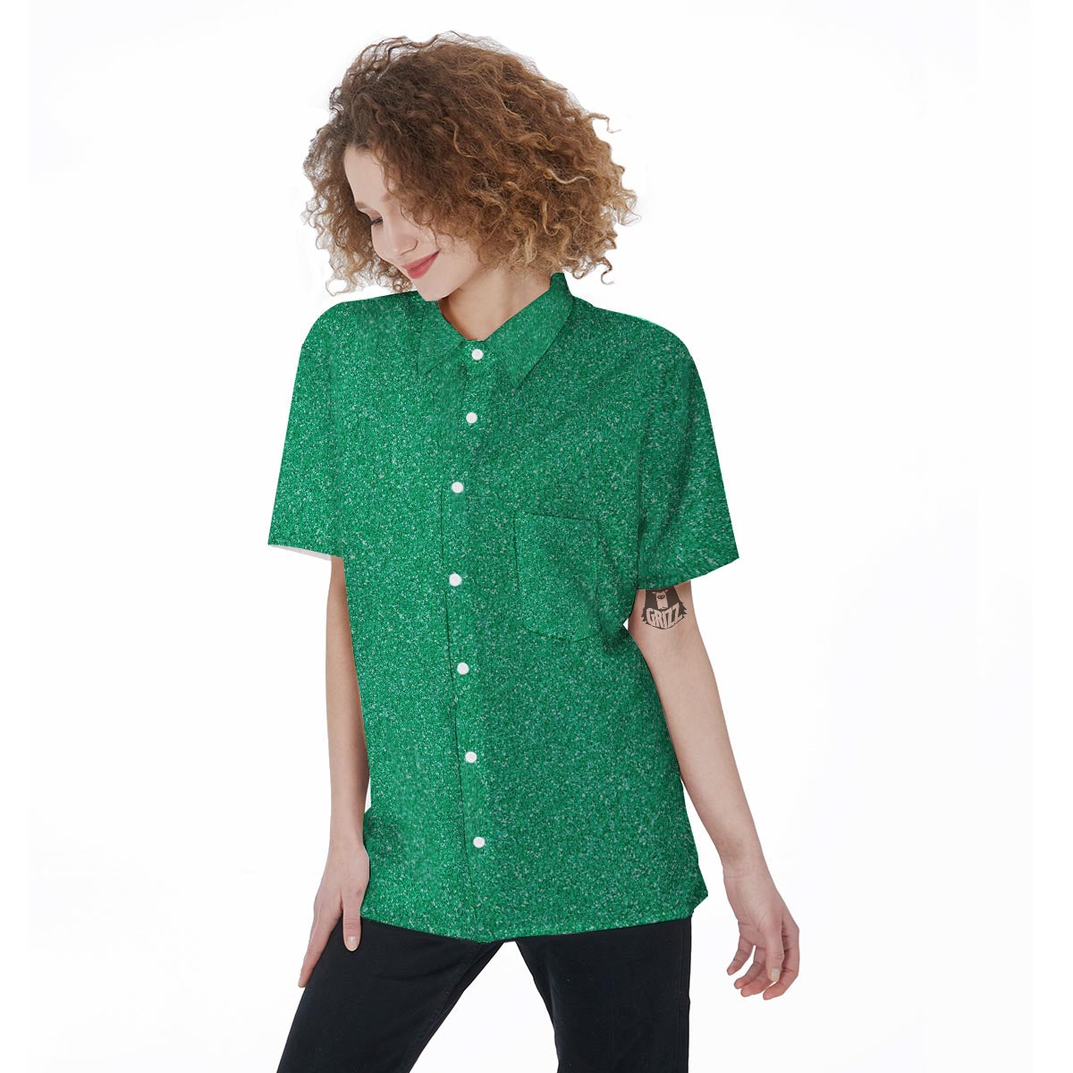 Jade Glitter Texture Print Women's Short Sleeve Shirts-grizzshop