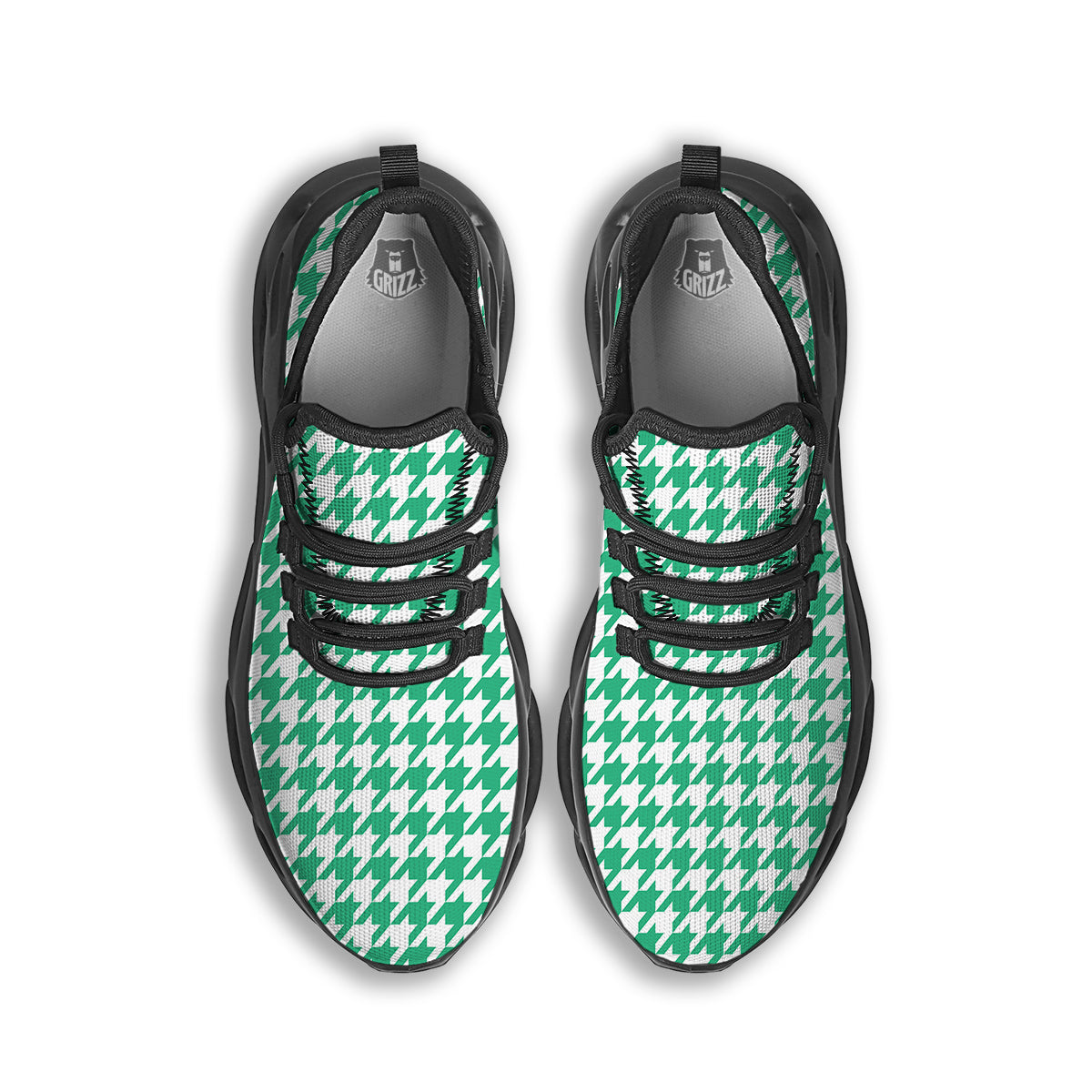 Jade Houndstooth Print Black Running Shoes-grizzshop