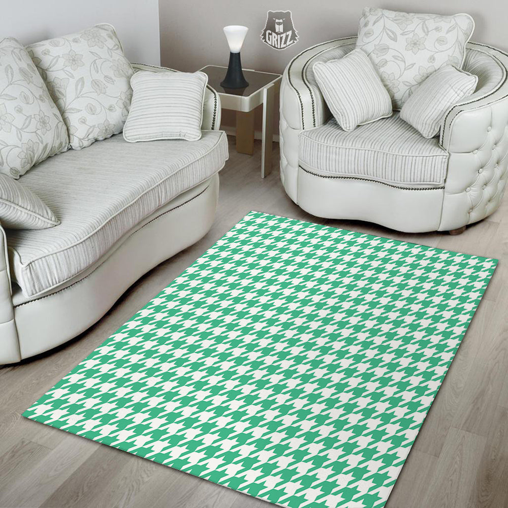 Jade Houndstooth Print Floor Mat-grizzshop