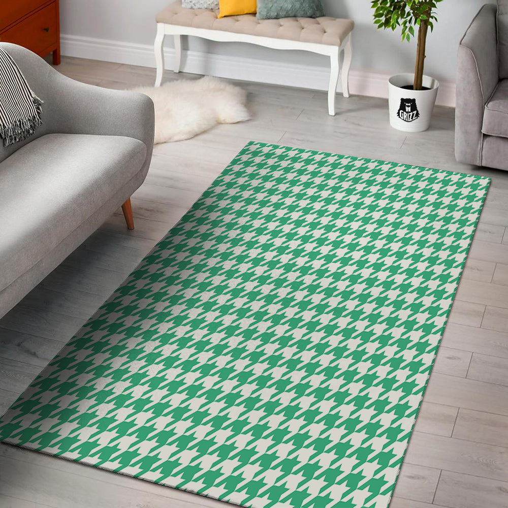 Jade Houndstooth Print Floor Mat-grizzshop