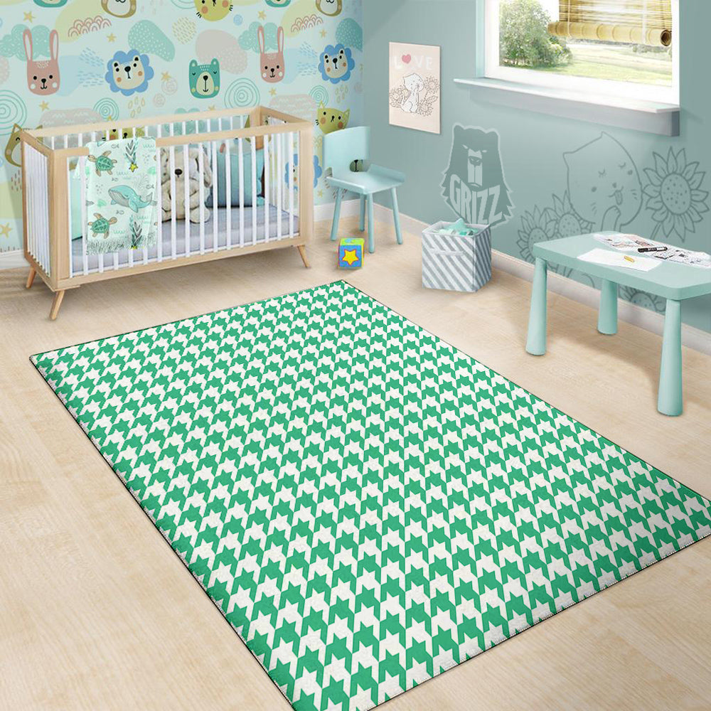 Jade Houndstooth Print Floor Mat-grizzshop