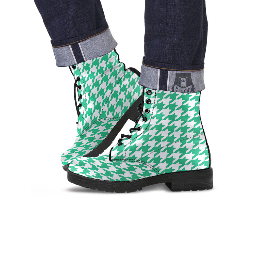 Jade Houndstooth Print Leather Boots-grizzshop