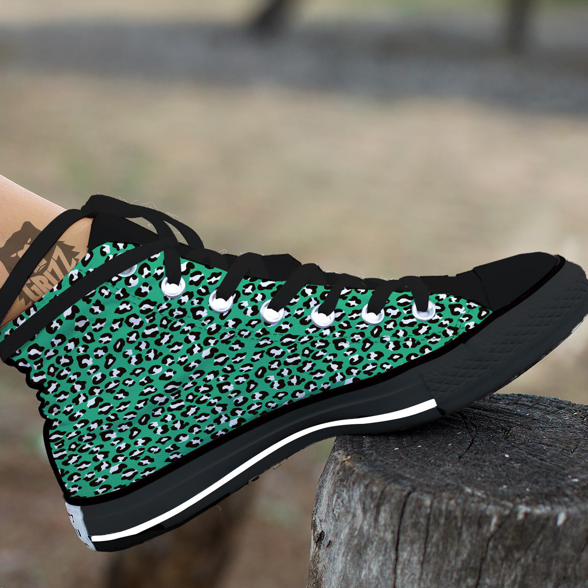 Jade Leopard Print Pattern Black High Top Shoes-grizzshop