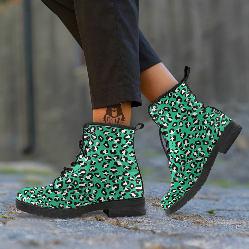 Jade Leopard Print Pattern Leather Boots-grizzshop