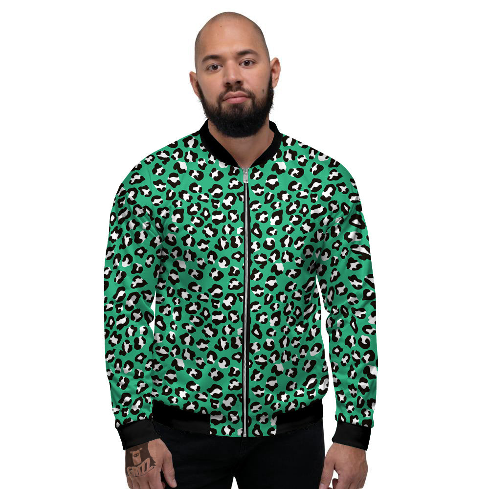 Jade Leopard Print Pattern Men's Bomber Jacket-grizzshop
