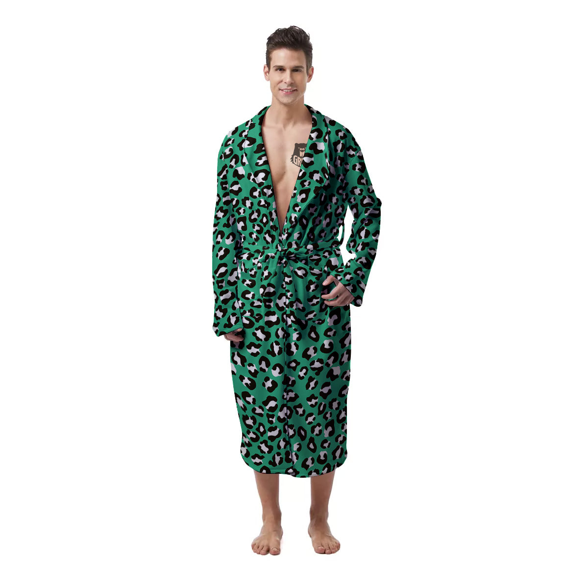 Jade Leopard Print Pattern Men's Robe-grizzshop