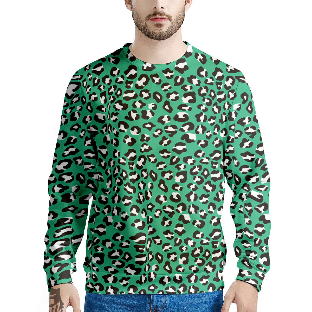 Jade Leopard Print Pattern Men's Sweatshirt-grizzshop