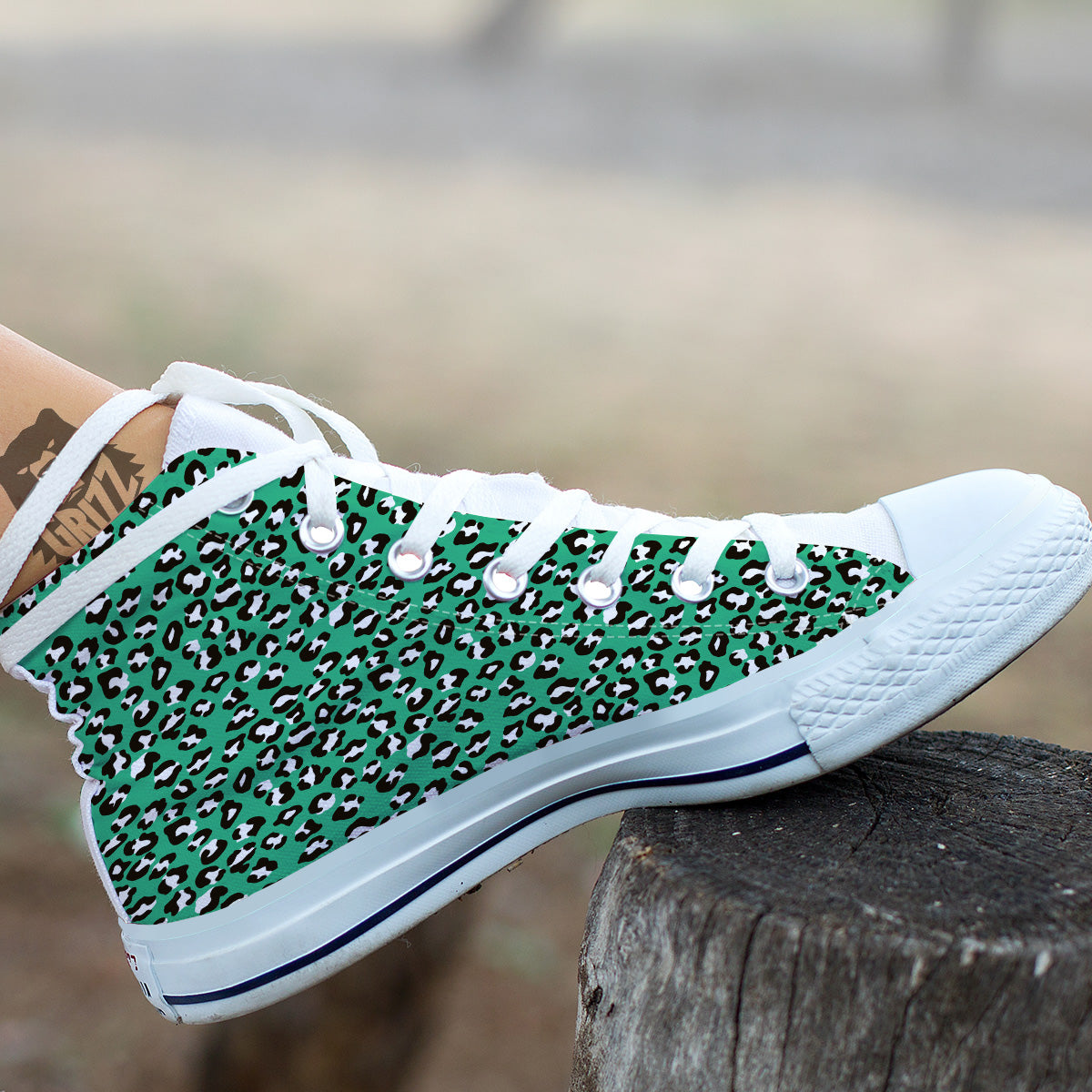 Jade Leopard Print Pattern White High Top Shoes-grizzshop