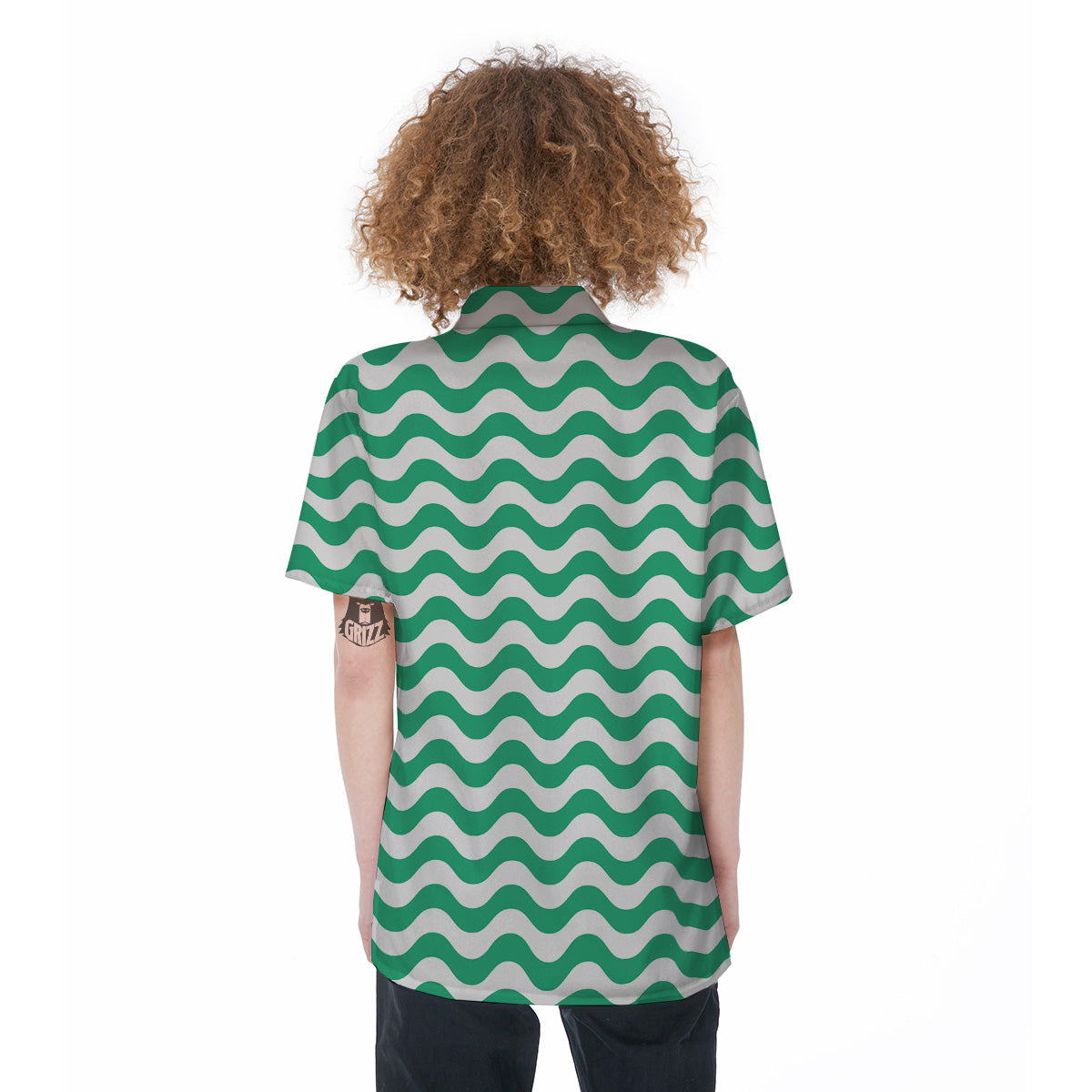 Jade Wave Striped Print Women's Short Sleeve Shirts-grizzshop