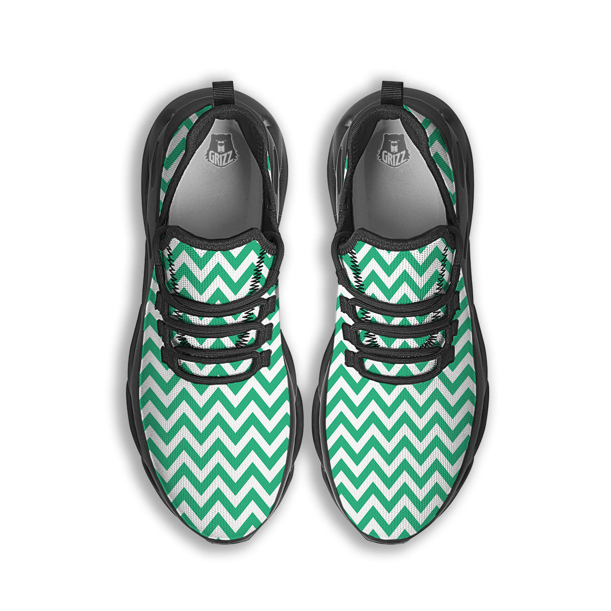 Jade Zigzag Print Pattern Black Running Shoes-grizzshop