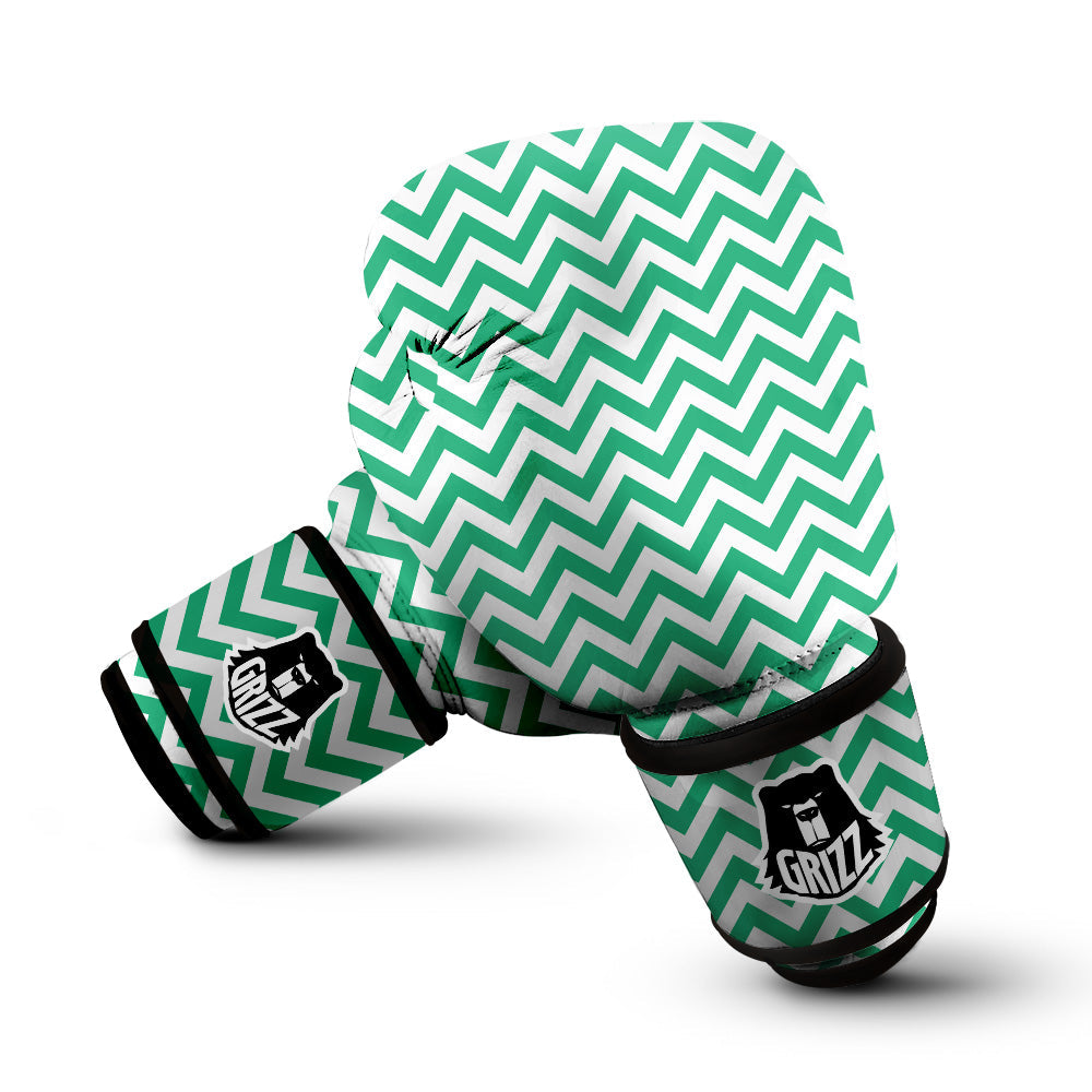 Jade Zigzag Print Pattern Boxing Gloves-grizzshop