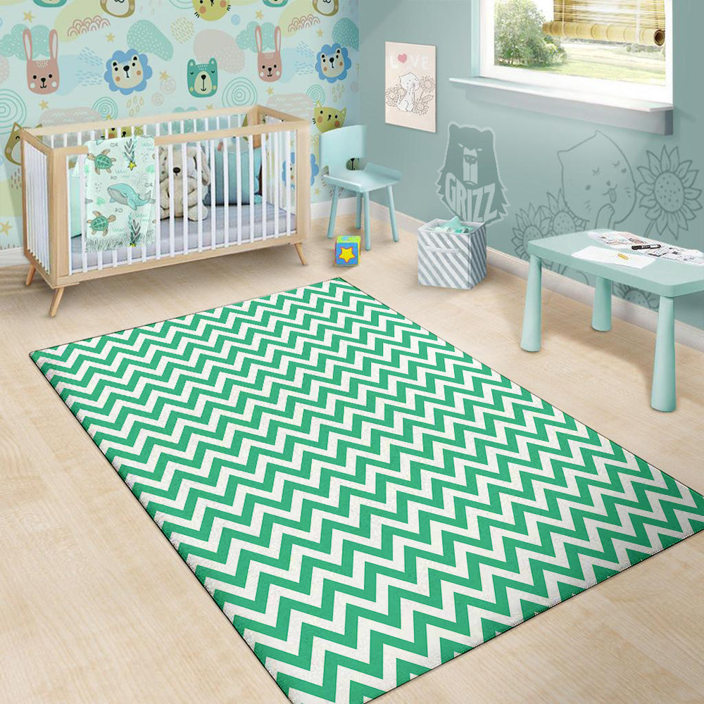Jade Zigzag Print Pattern Floor Mat-grizzshop