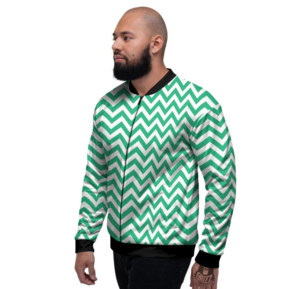 Jade Zigzag Print Pattern Men's Bomber Jacket-grizzshop