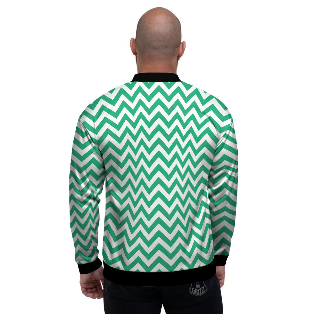 Jade Zigzag Print Pattern Men's Bomber Jacket-grizzshop