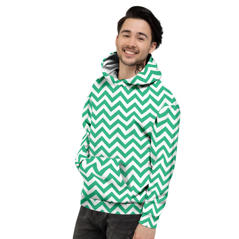 Jade Zigzag Print Pattern Men's Hoodie-grizzshop