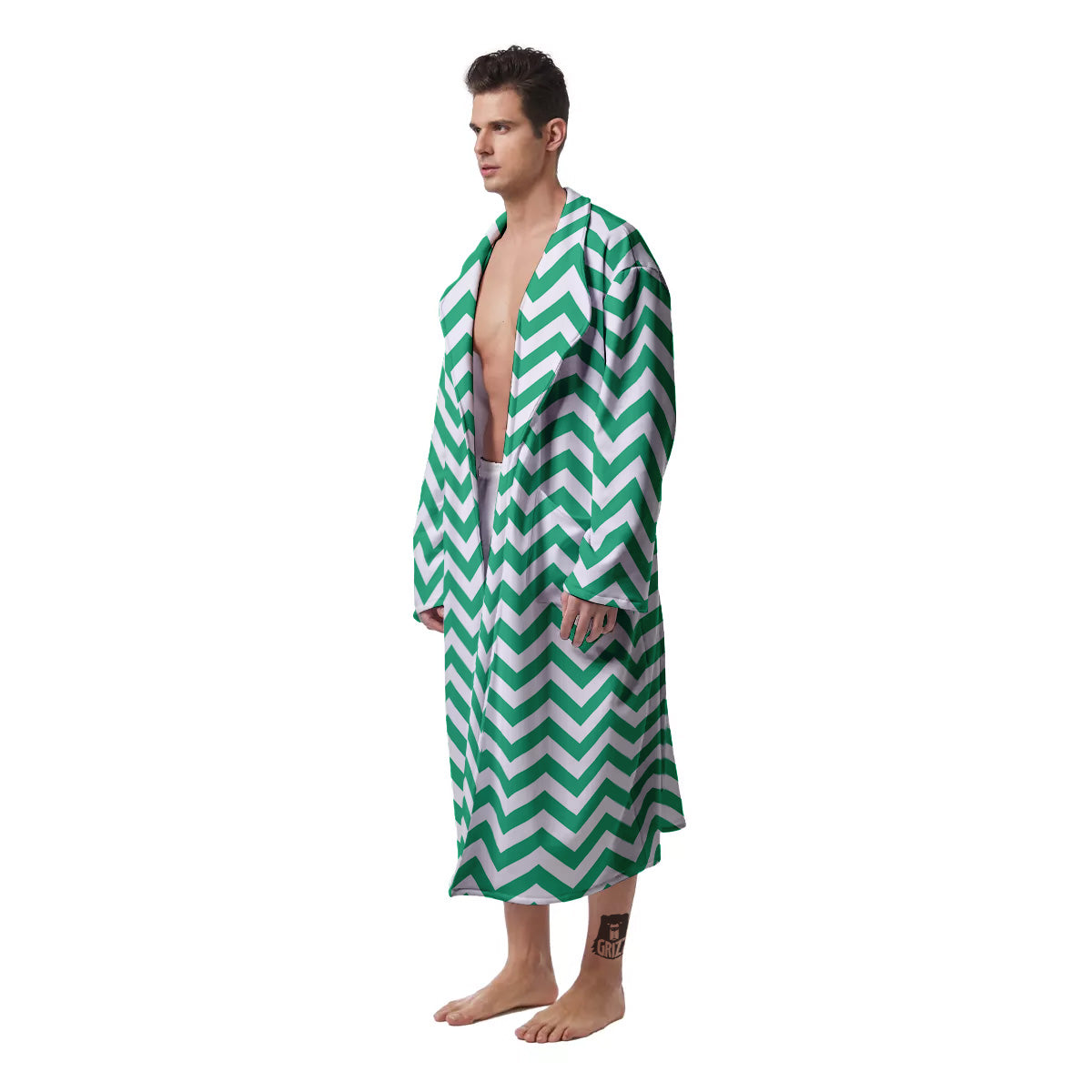 Jade Zigzag Print Pattern Men's Robe-grizzshop