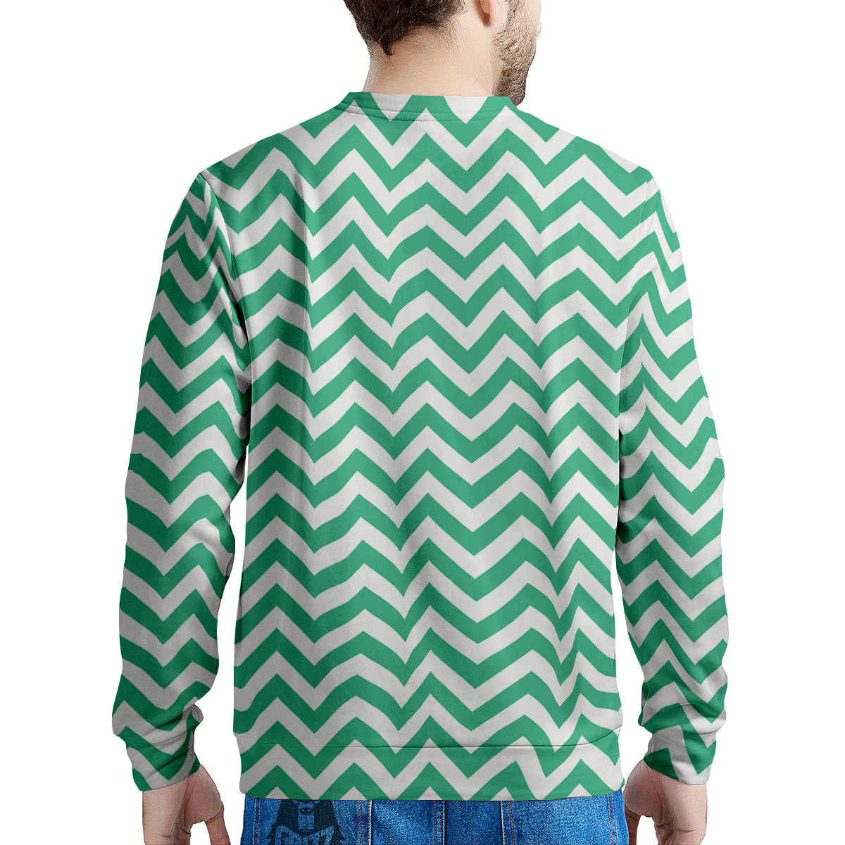 Jade Zigzag Print Pattern Men's Sweatshirt-grizzshop
