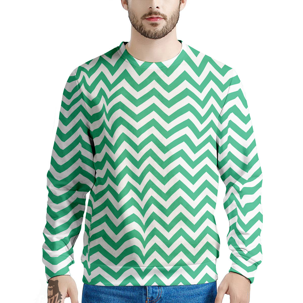 Jade Zigzag Print Pattern Men's Sweatshirt-grizzshop