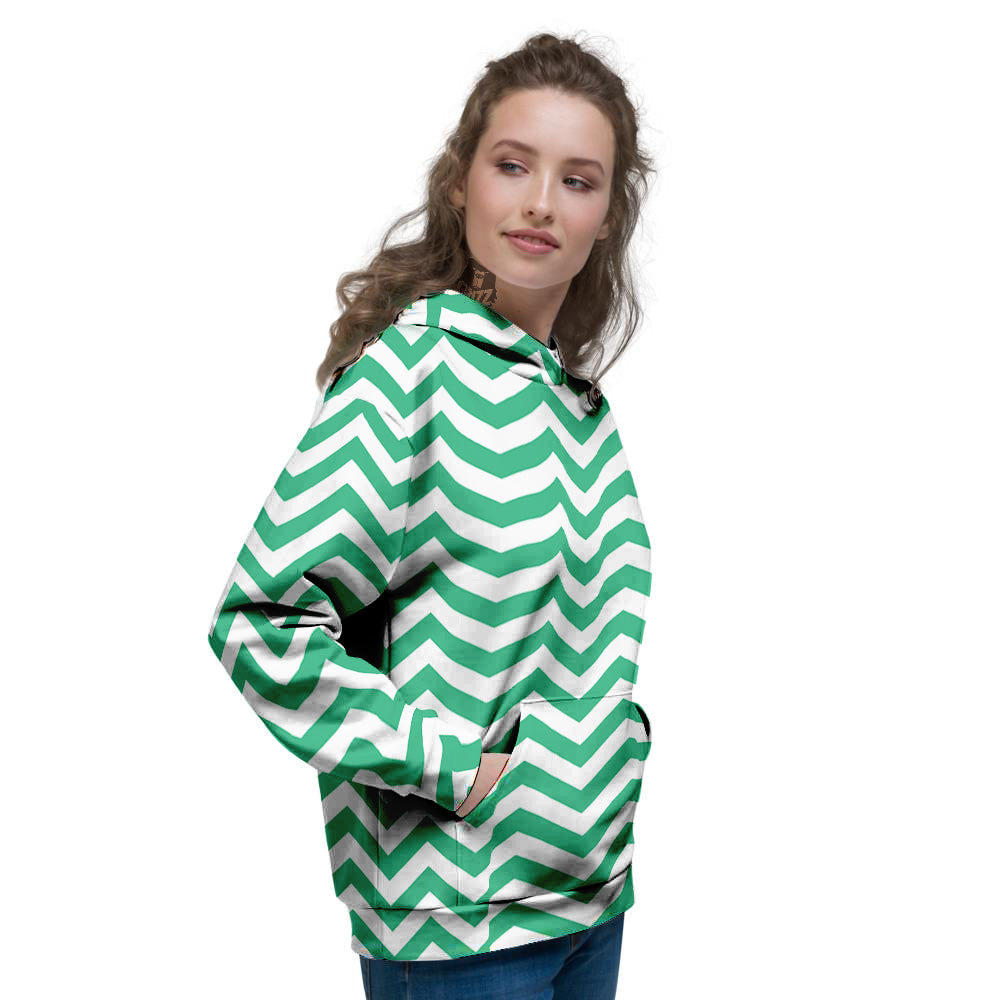 Jade Zigzag Print Pattern Women's Hoodie-grizzshop