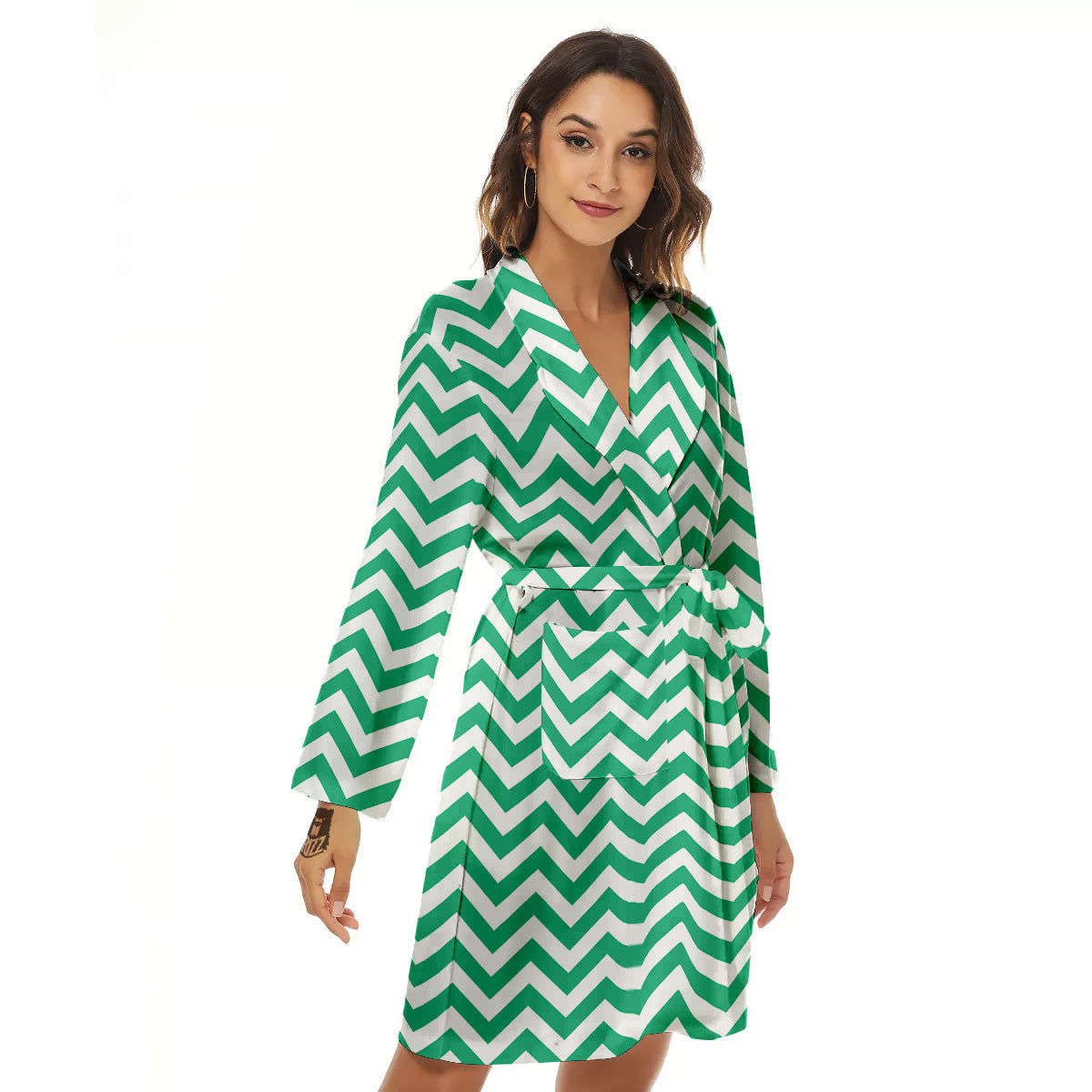 Jade Zigzag Print Pattern Women's Robe-grizzshop