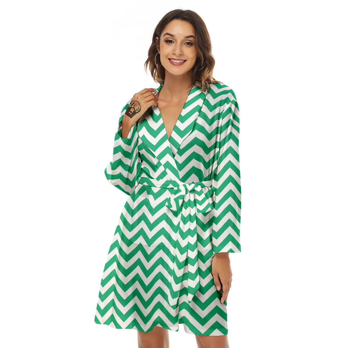 Jade Zigzag Print Pattern Women's Robe-grizzshop