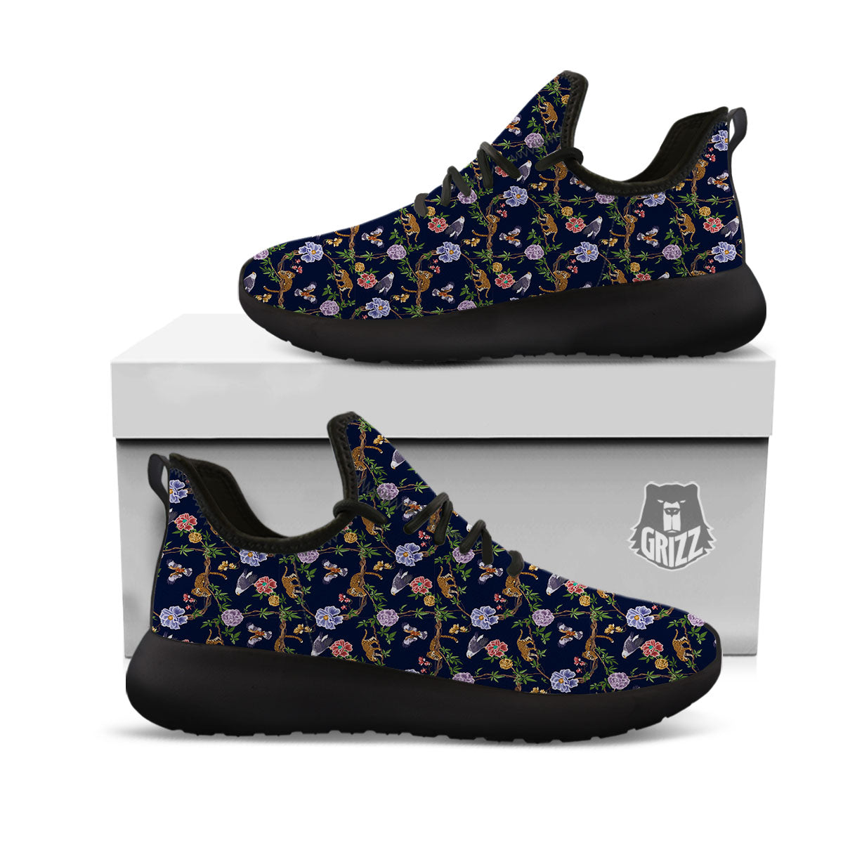 Jaguar And Eagle Print Pattern Black Athletic Shoes-grizzshop
