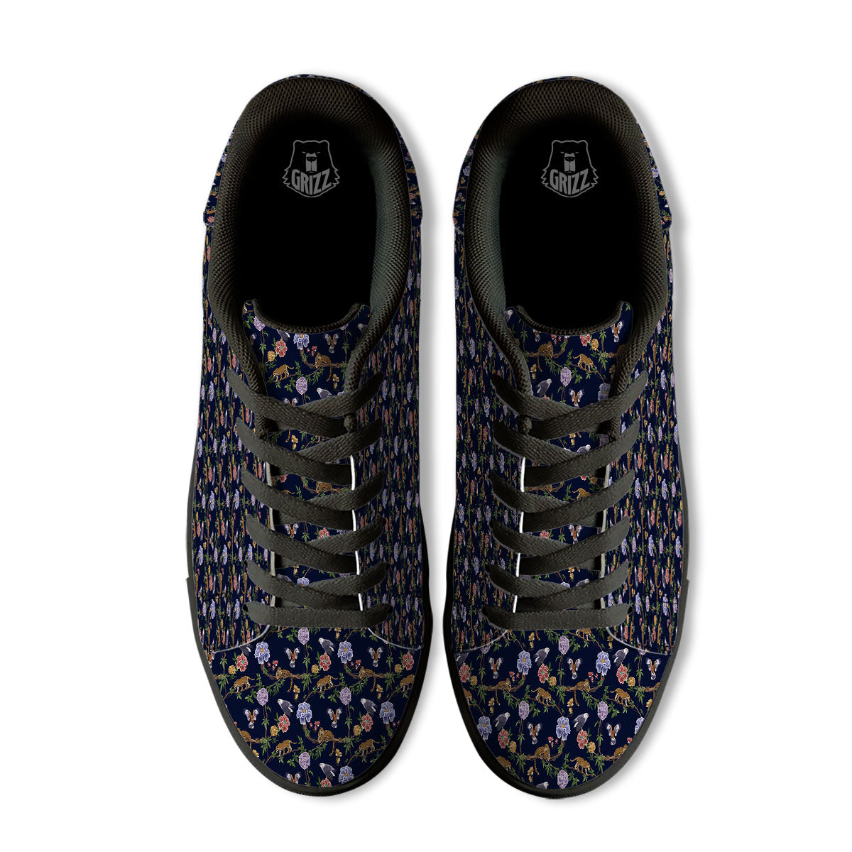 Jaguar And Eagle Print Pattern Black Low Top Sneakers-grizzshop