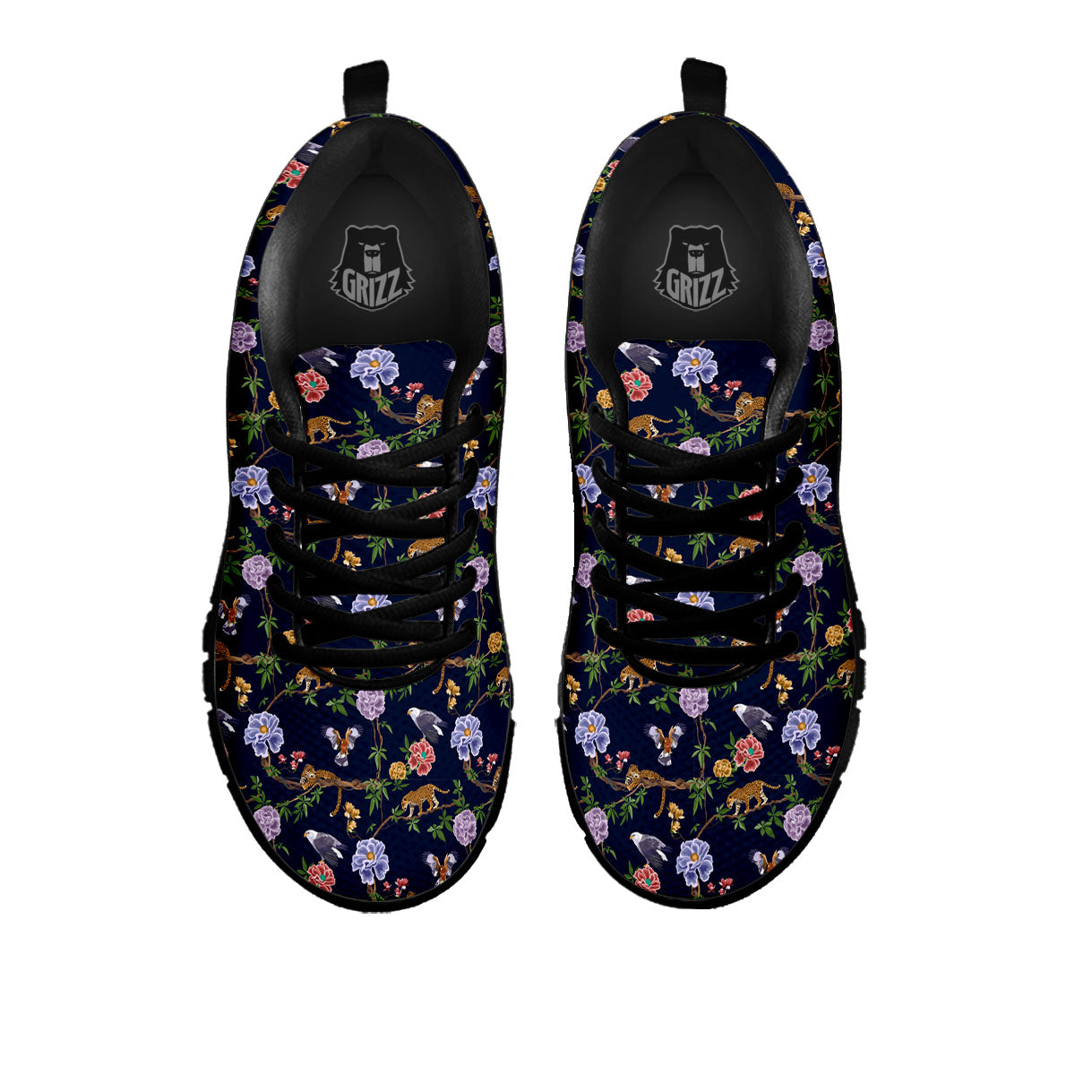 Jaguar And Eagle Print Pattern Black Sneaker-grizzshop
