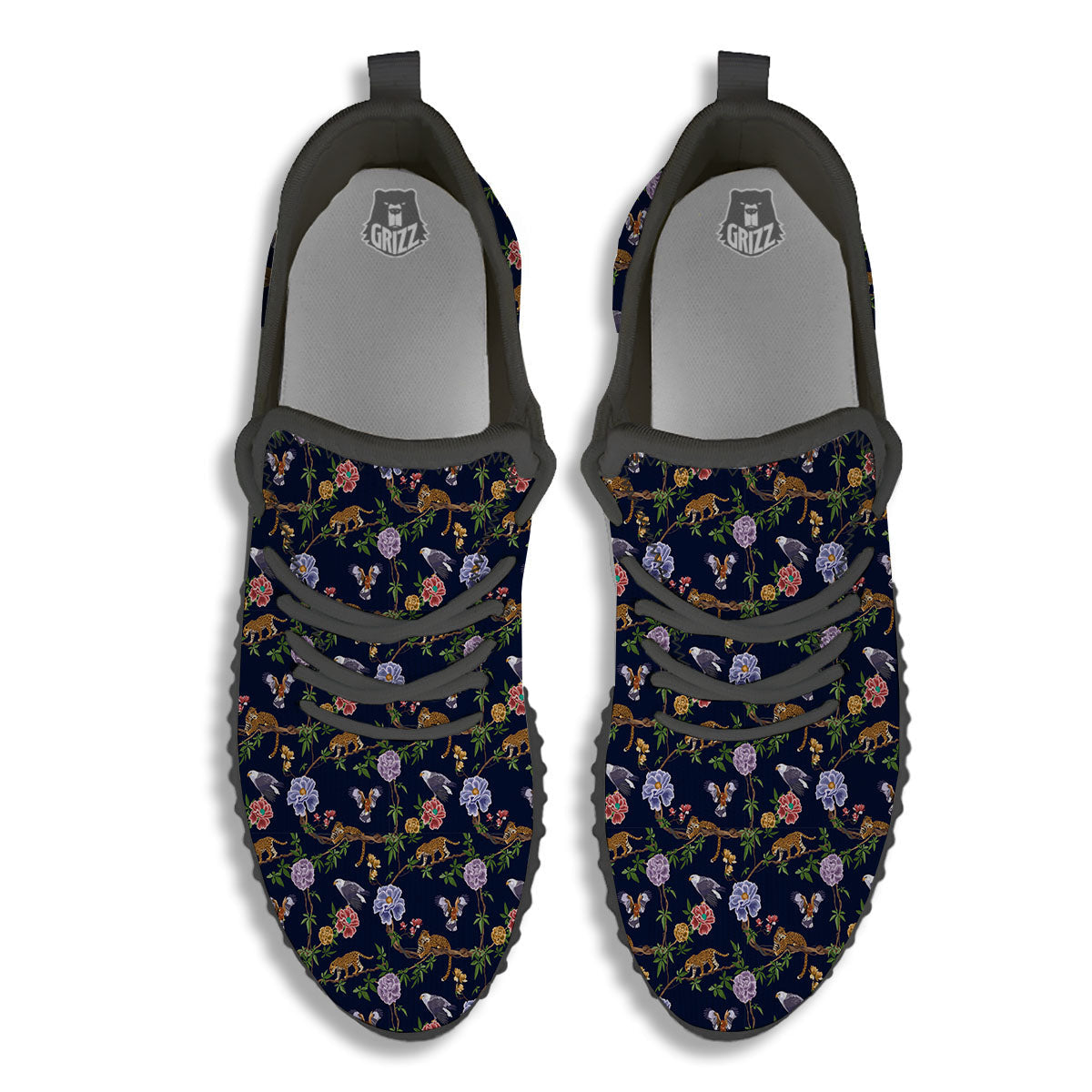 Jaguar And Eagle Print Pattern Black Walking Shoes-grizzshop