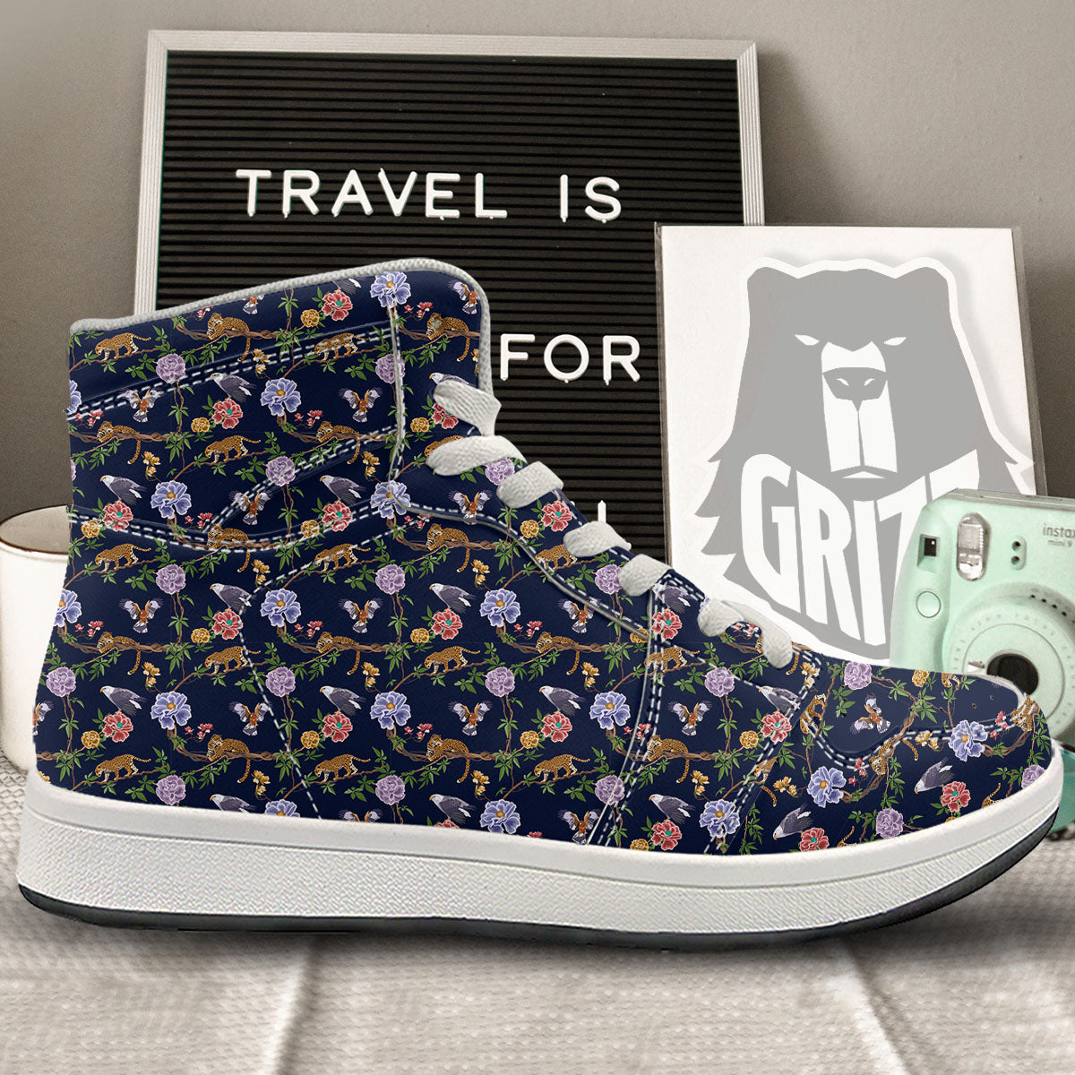 Jaguar And Eagle Print Pattern High Top Sneakers-grizzshop