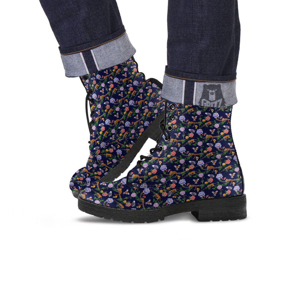 Jaguar And Eagle Print Pattern Leather Boots-grizzshop
