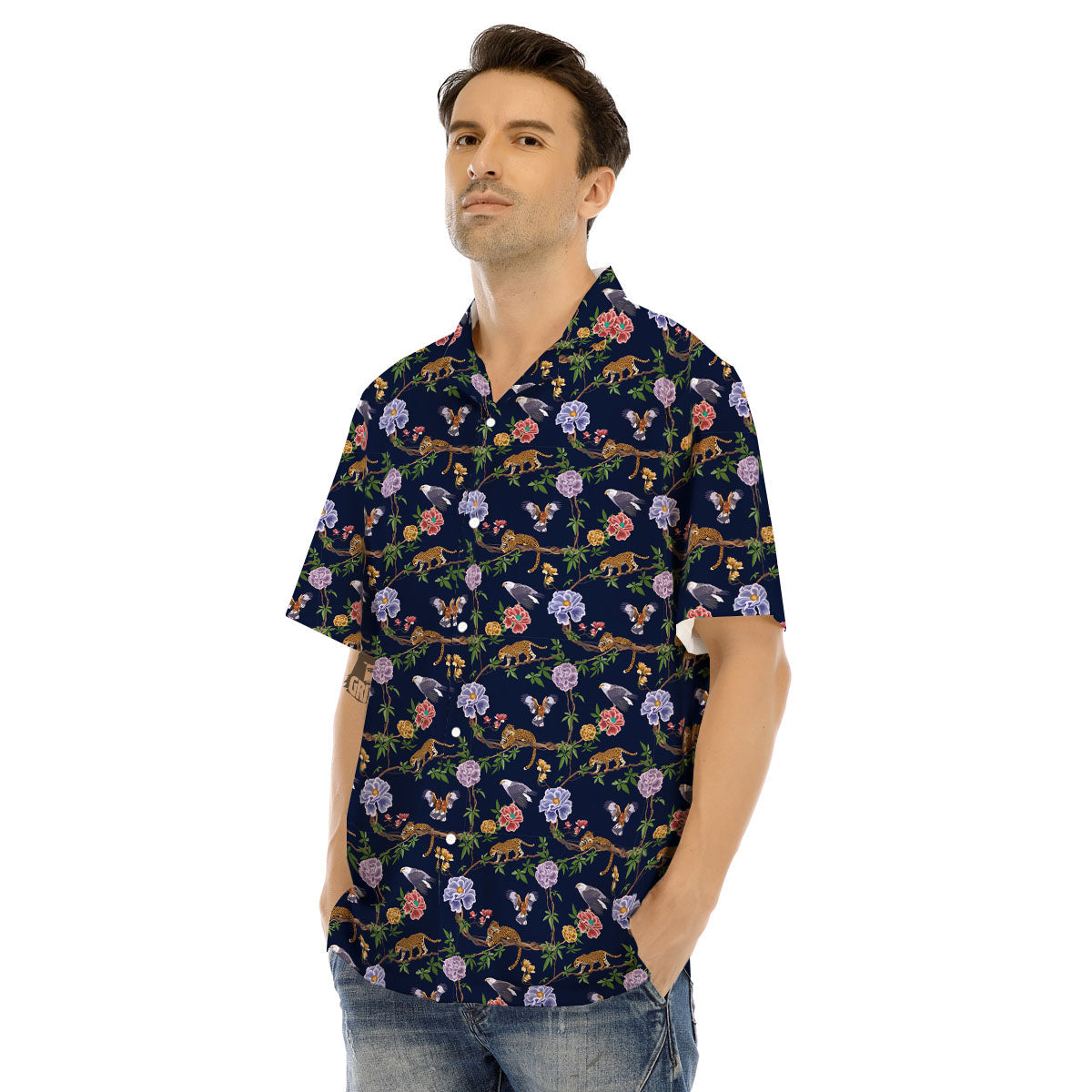 Jaguar And Eagle Print Pattern Men's Hawaiian Shirt-grizzshop