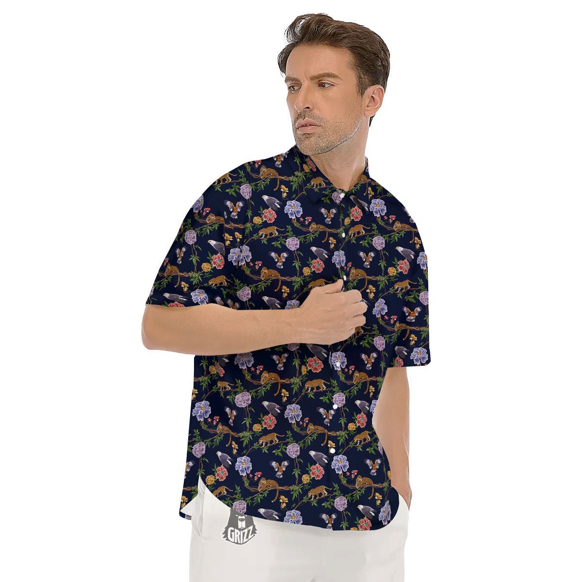Jaguar And Eagle Print Pattern Men's Short Sleeve Shirts-grizzshop