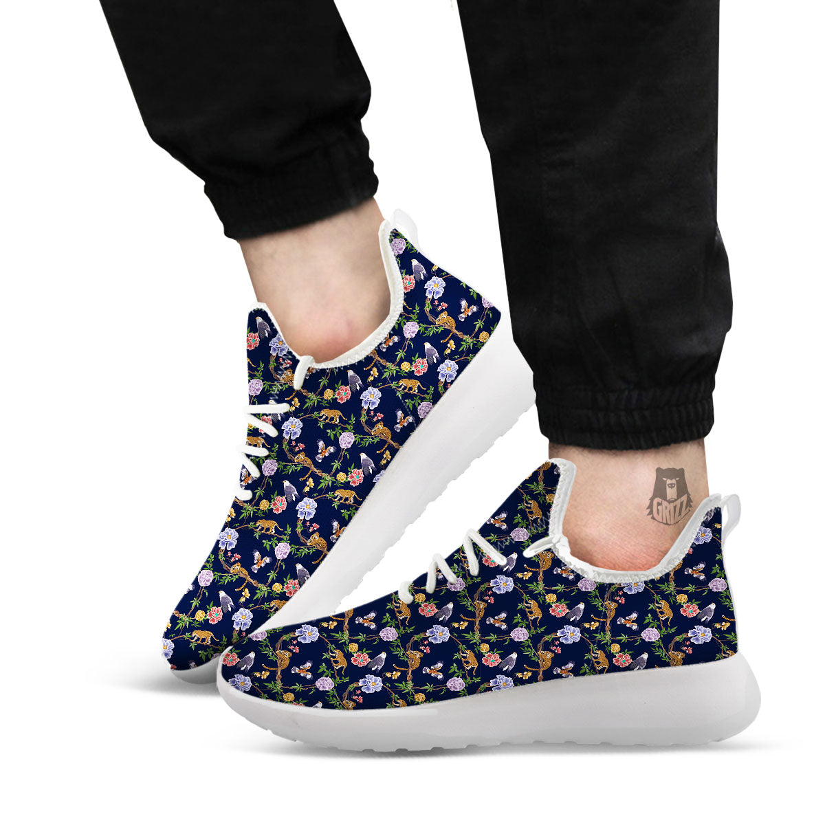 Jaguar And Eagle Print Pattern White Athletic Shoes-grizzshop