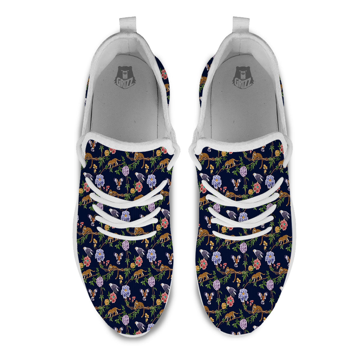 Jaguar And Eagle Print Pattern White Athletic Shoes-grizzshop