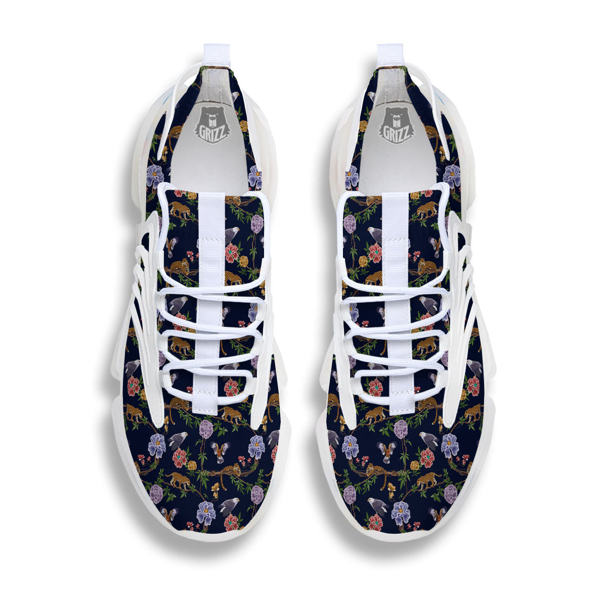 Jaguar And Eagle Print Pattern White Gym Shoes-grizzshop