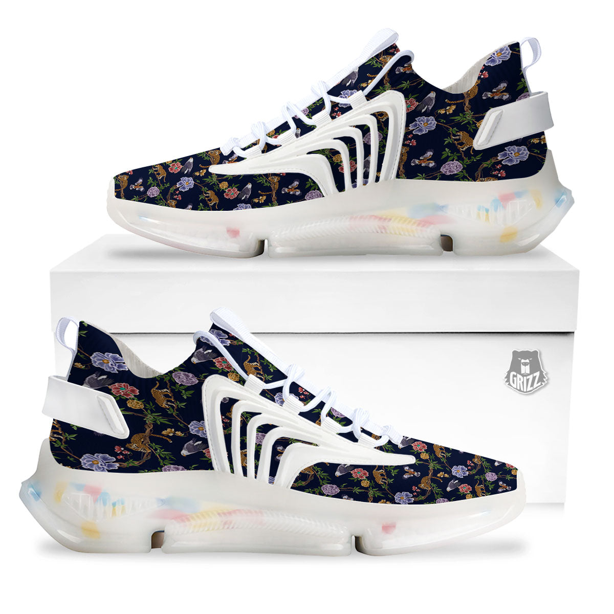 Jaguar And Eagle Print Pattern White Gym Shoes-grizzshop