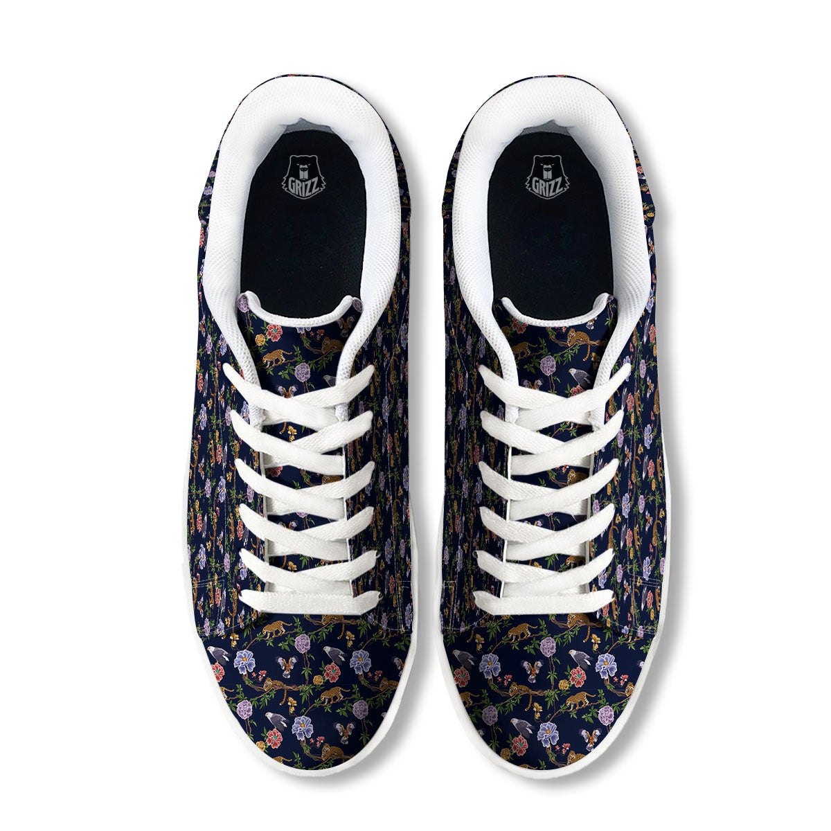 Jaguar And Eagle Print Pattern White Low Top Sneakers-grizzshop