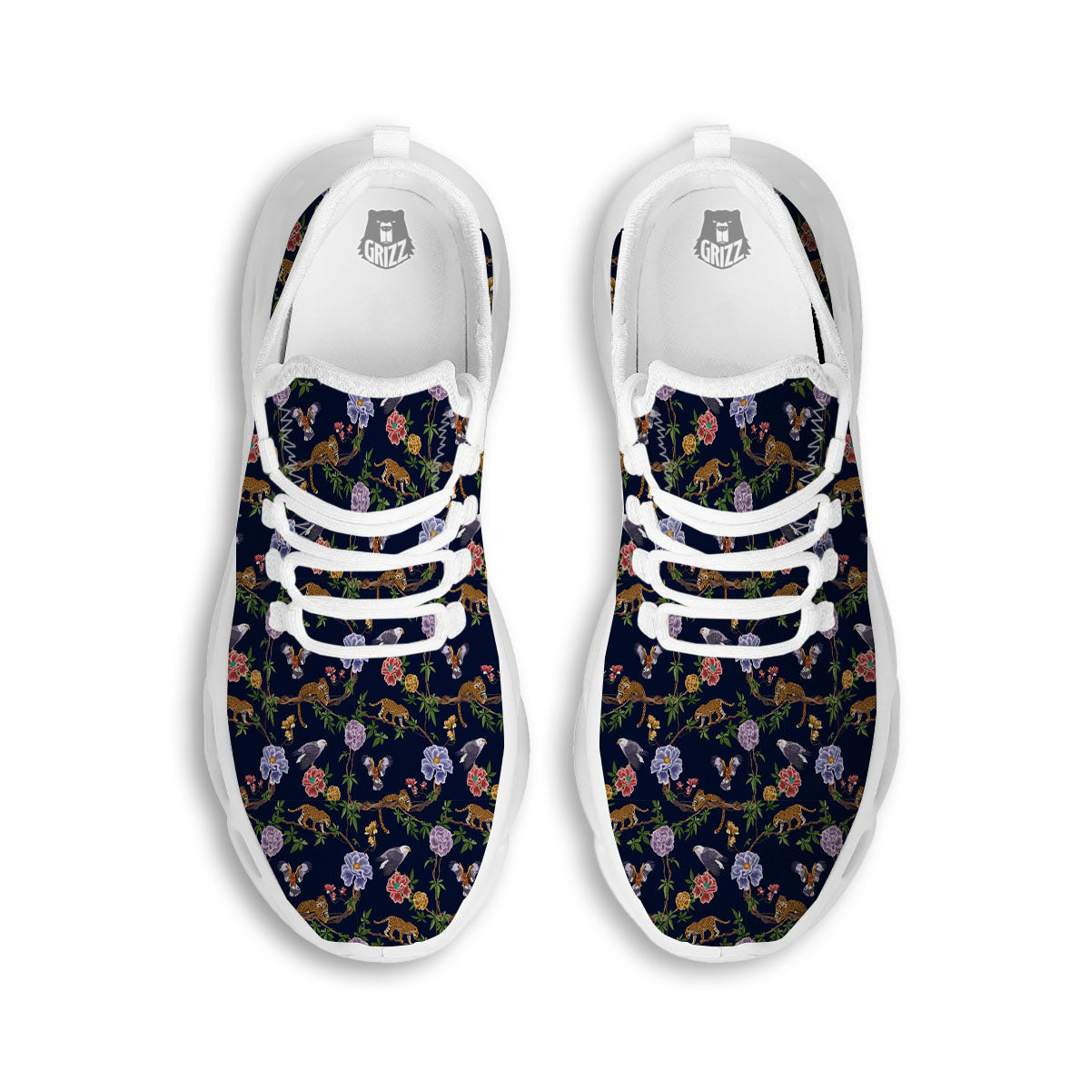 Jaguar And Eagle Print Pattern White Running Shoes-grizzshop