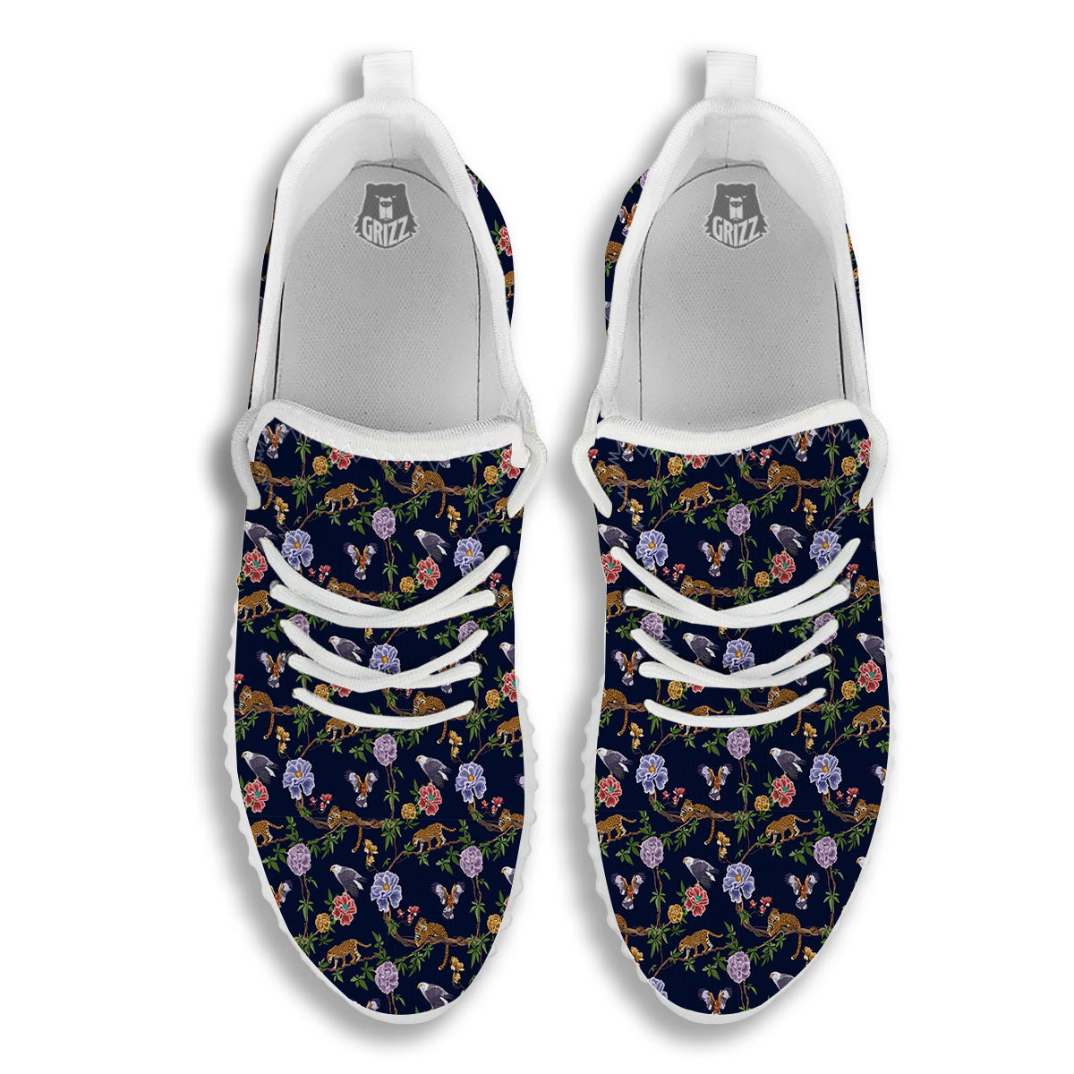 Jaguar And Eagle Print Pattern White Walking Shoes-grizzshop