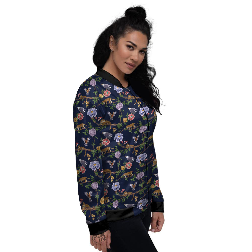 Jaguar And Eagle Print Pattern Women's Bomber Jacket-grizzshop