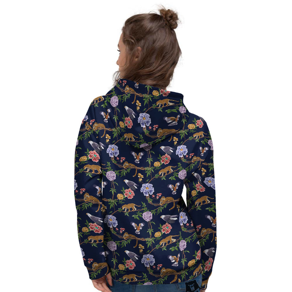Jaguar And Eagle Print Pattern Women's Hoodie-grizzshop