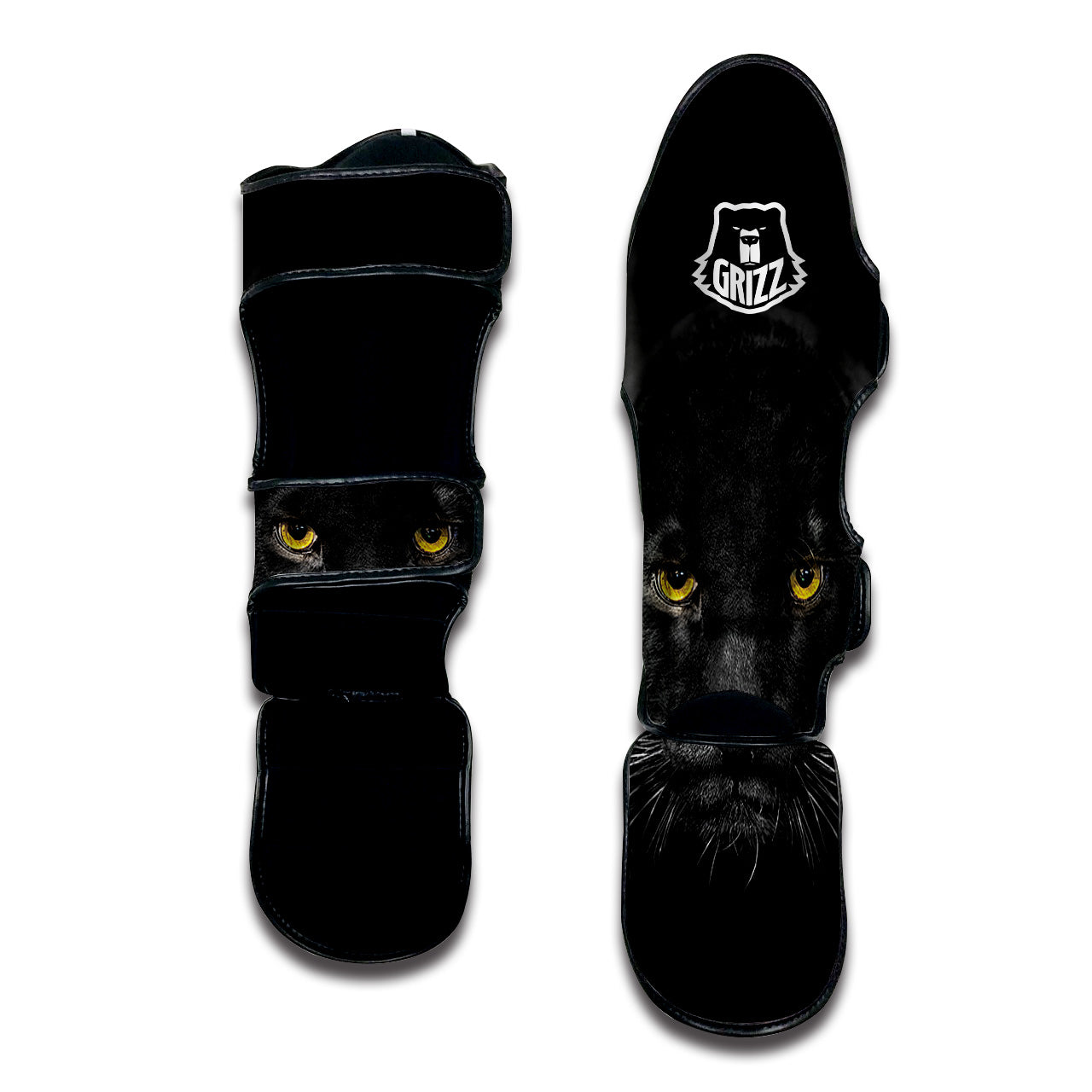 Jaguar Black Print Muay Thai Shin Guards-grizzshop