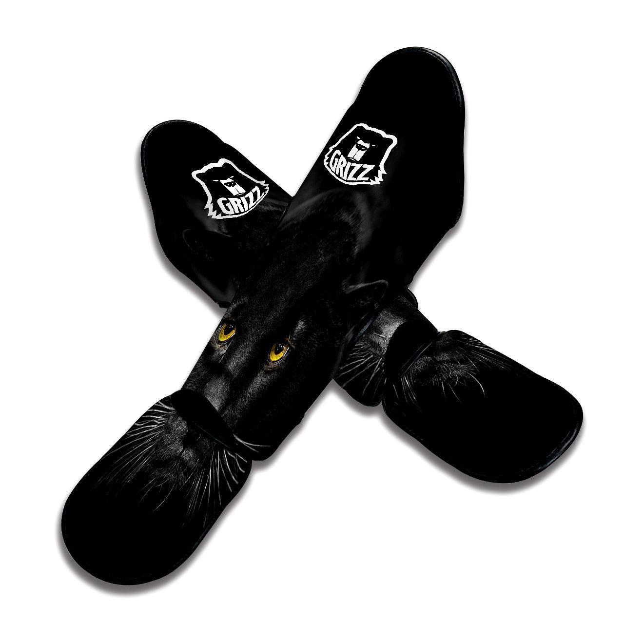 Jaguar Black Print Muay Thai Shin Guards-grizzshop