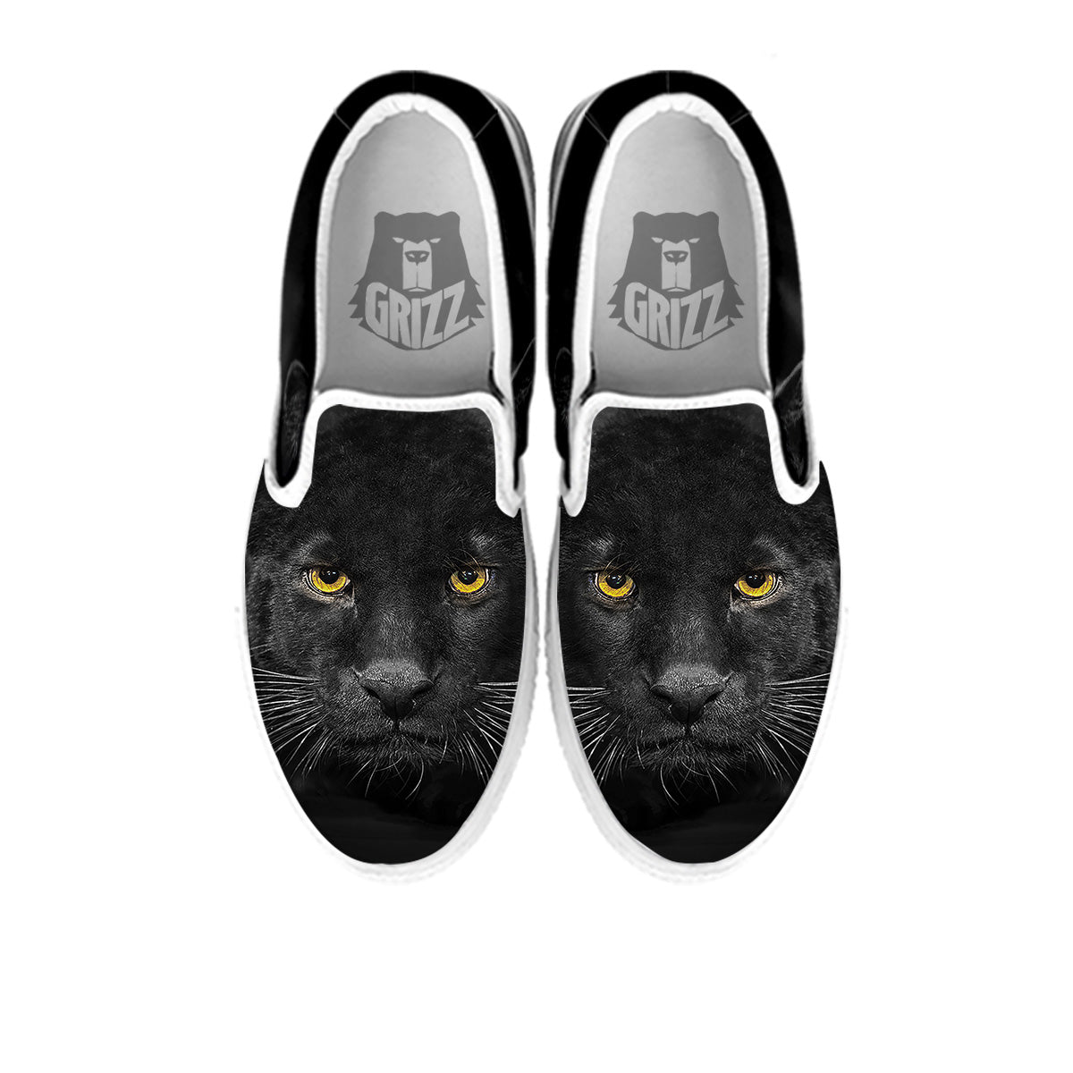 Jaguar Black Print White Slip On Shoes-grizzshop
