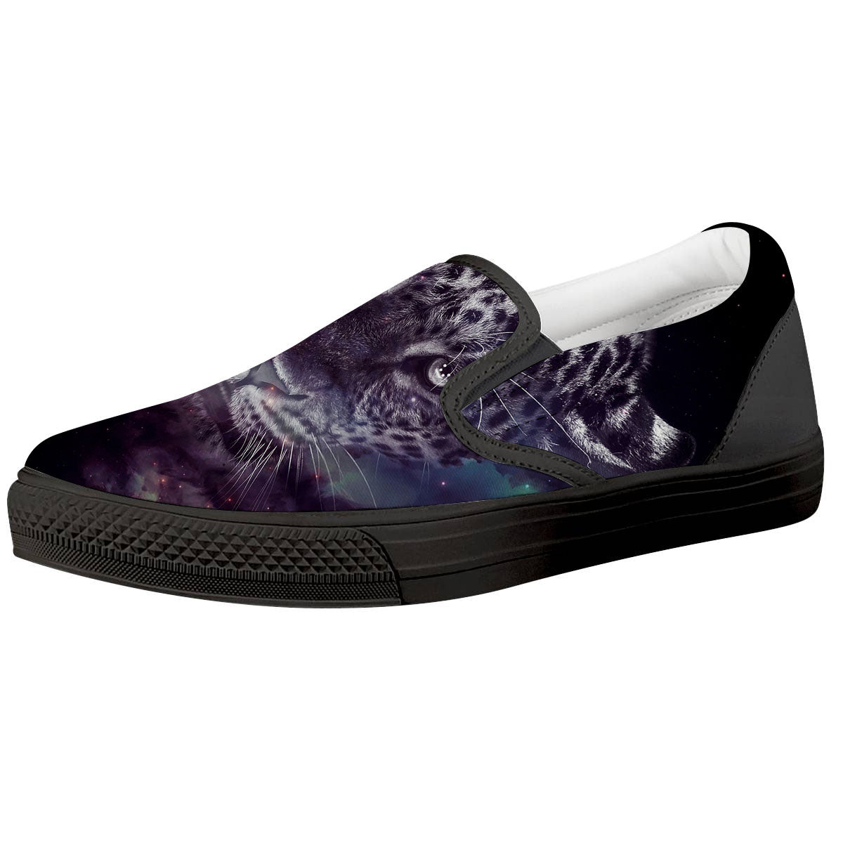 Jaguar Galaxy Print Black Slip On Shoes-grizzshop