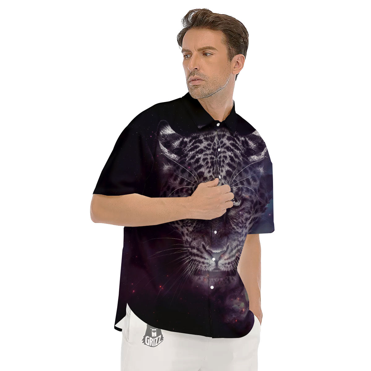 Jaguar Galaxy Print Men's Short Sleeve Shirts-grizzshop